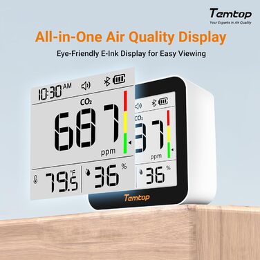 Temtop C10-2ND: Монітор CO2 з Bluetooth, вимірювання температури та вологості, з App, для дому та офісу