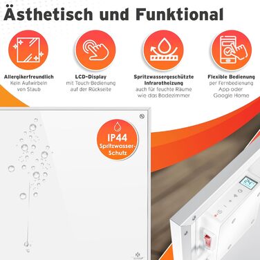 Інфрачервовий обігрівач KESSER® 350W: підлоговий/стінний, з пультом, термостатом та керуванням через додаток. Економія енергії, білий.