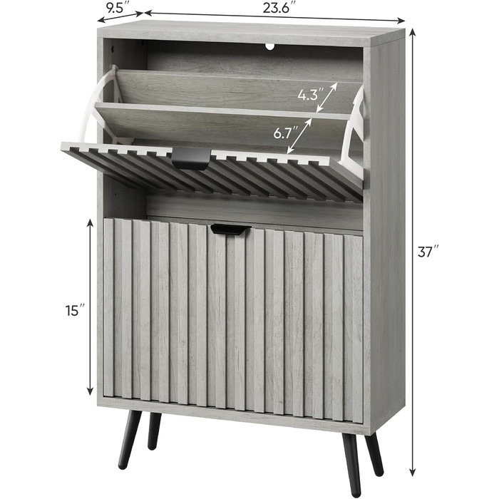 Шафа для взуття Smuxee з 2 відкидними полицями, 60 см, сіра. Вільна стоянка, органайзер для взуття для прихожої, вітальні або гардеробу.
