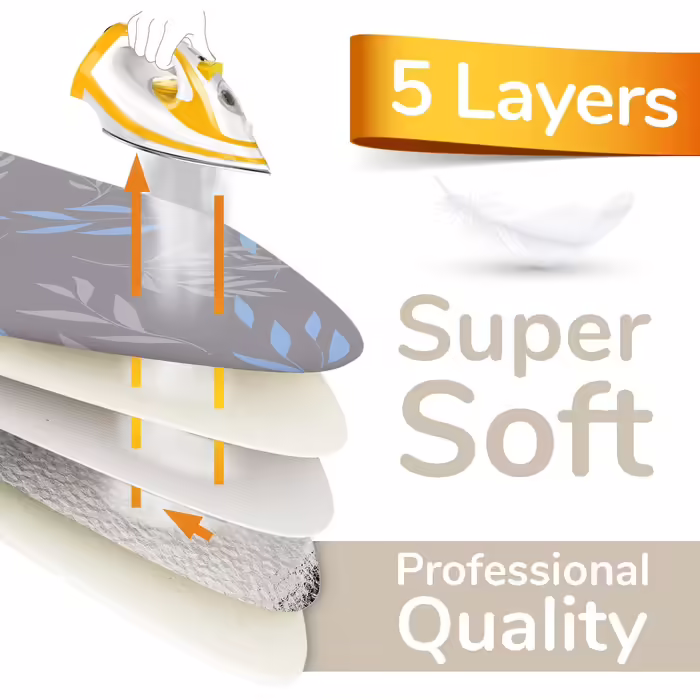 Чохол для прасувальної дошки Super Soft, 5 шарів, 110x30 см, переможець тесту з Німеччини, бавовняна підкладка ÖKOTEX, швидке прасування з терморефлексією, 5 розмірів, EasyFit+затискач, блакитно-сірий, M (108-115x30-35 см)