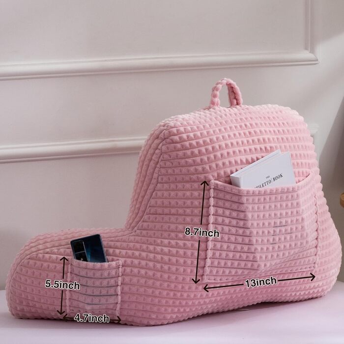 Лежанка-подушка Lesekissen A Nice Night, велика, для дорослих та дітей, з підлокітниками, підтримка спини для сну та відпочинку в ліжку/на дивані, вафельна текстура, стереоскопічний дизайн (Рожева, велика)
