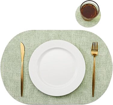 Набір килимків на стіл овальної форми, 6 шт., штучна шкіра, термостійкі та водонепроникні (зелені)