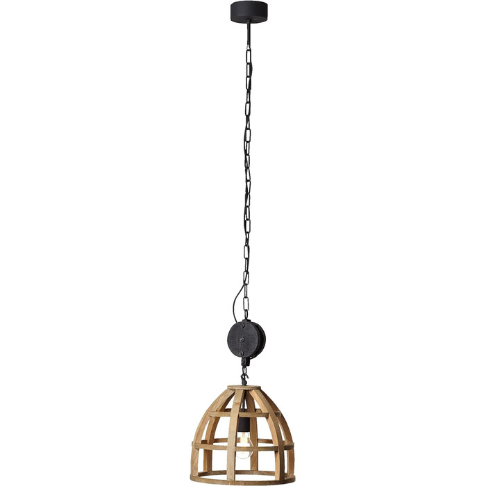 Підвісний світильник Lightbox у вінтажному стилі - регульований по висоті підвісний світильник з абажуром з коротким ланцюжком для вітальні або кухні - з дерева/металу - з Hellbarun/чорний корунд - Ø 34 см & 1,43 м висота