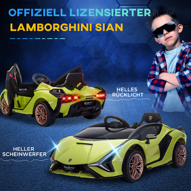 Дитячий електромобіль HOMCOM Lamborghini, 3-5 км/год, з дистанційним керуванням, для дітей 3-5 років, колір: зелений