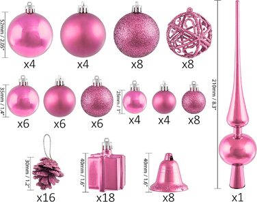 Набір різдвяних дрібничок BRUBAKER з 101 предмета, прикрашений ялинковими прикрасами з мережива дерева (рожевий)