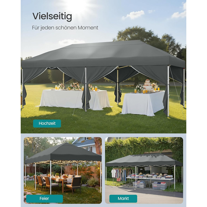 Павільйон SONGMICS 3x3 м, садовий, для відпочинку та заходів, сірий, з 6 боковинами