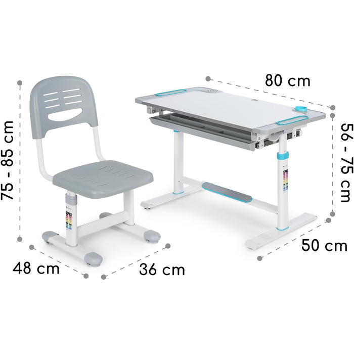 Регульований по висоті дитячий письмовий стіл зі стільцем, для хлопчиків і дівчаток 5-12 років, синій