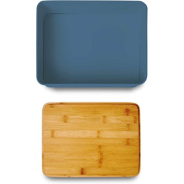 Хлібниця для кухні Lumaland металева Хлібниця з бамбуковою кришкою, Хлібниця прямокутної форми, 30,5 x 23,5 x 14 см (прямокутна форма 30,5 x 23,5 x 14 см, синя / прямокутна)
