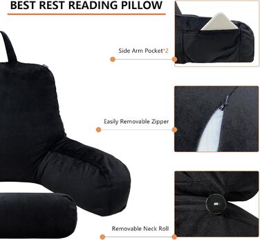 Велике подушечне крісло-гніздочко з валиками для шиї, чорне - для читання, перегляду телевізора, ігор та відпочинку в ліжку або на дивані