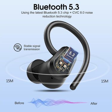 Спортивні навушники-вкладиші Bluetooth, бездротові 5.3, 50 год, шумозаглушення, HiFi, LED, водонепроникні IP7