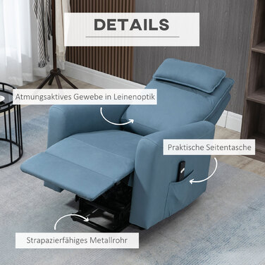 Електричне крісло-стійка HOMCOM Recliner з допоміжним засобом для стоячи та функцією відкидання, оббита пультом дистанційного керування та оксамитовою бічною кишенею