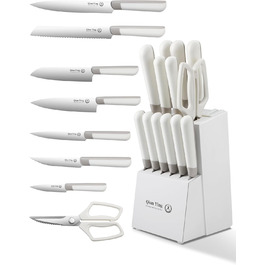 Набір кухонних ножів 14 предметів з бруском: кухонний набір, ніж для приготування їжі, подарунок для мами, білий