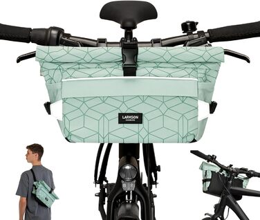 Сумка на кермо LARKSON Bicycle Green - Lasse - 2 в 1 Сумка через плече - Велосипедна сумка для передньої частини керма з відображенням - водовідштовхувальний м'ятний візерунок