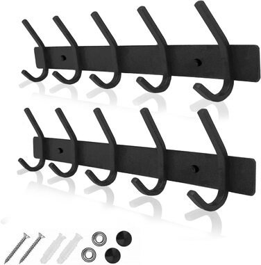 Вішалки настінні - Вішалка з нержавіючої сталі (2 шт.), гачки для верхнього одягу надміцні, вішалка (чорна) 5 чорних подвійних гачків (50 символів)