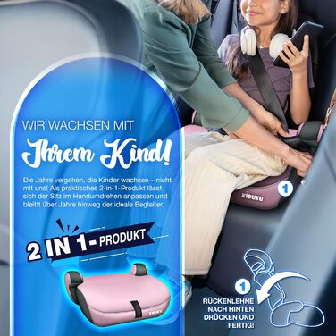 Автокрісло KIDUKU® 9-36 кг (1-12 років) 3-в-1 ECE R129/03, група 1/2/3, з підкладкою, сірий/рожевий