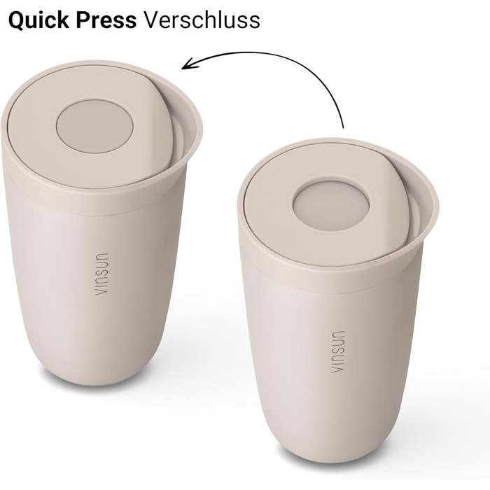 Термокружка VINSUN для кави з собою 350 мл, з подвійними стінками, з нержавіючої сталі, з герметичним клапаном, для гарячих та холодних напоїв, для автомобіля, університету, бежевий колір