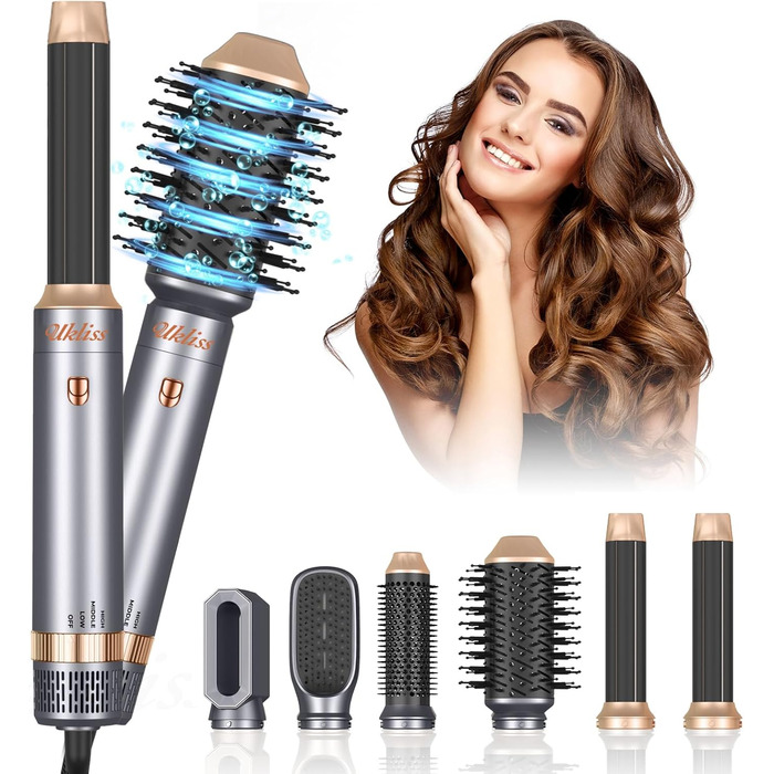 В 1, Hairstyler Hair Styler Набір щіток з теплим повітрям, Щітки для укладання Airstyler з автоматичною плойкою, Масажна щітка з теплим повітрям, Щітка для випрямлення волосся (сіра), 6