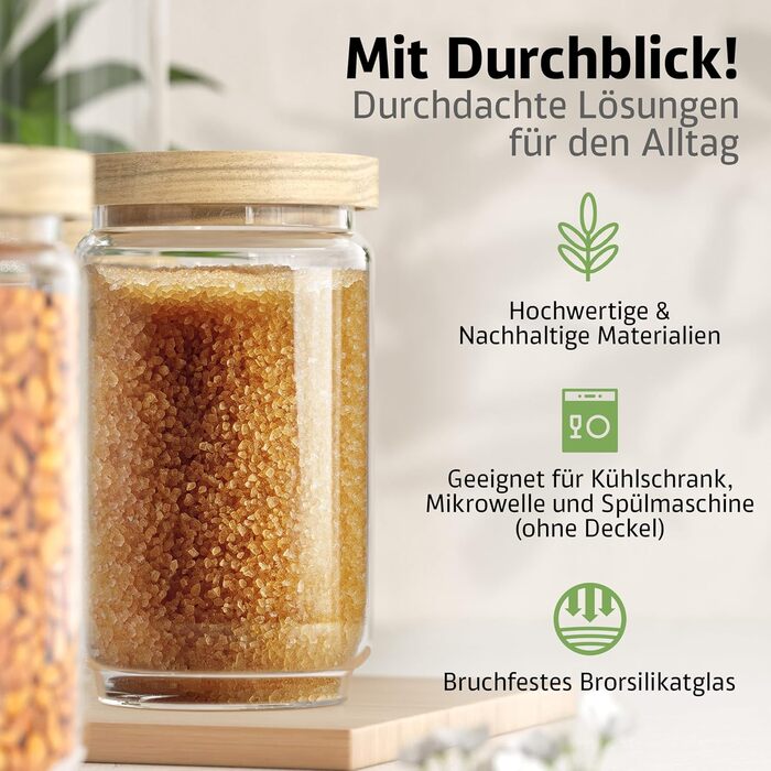 Набір скляних банок для зберігання з кришками (300, 500, 700, 1000 мл) - герметичні, захищені від молі | Для спецій та продуктів харчування | 4 шт. різного розміру