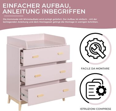 Комод з пеленальним столиком Rebecca Mobili, Aqua Grün Braun, 100 x 80 x 42 см, Kiefern MDF, артикул RE6985