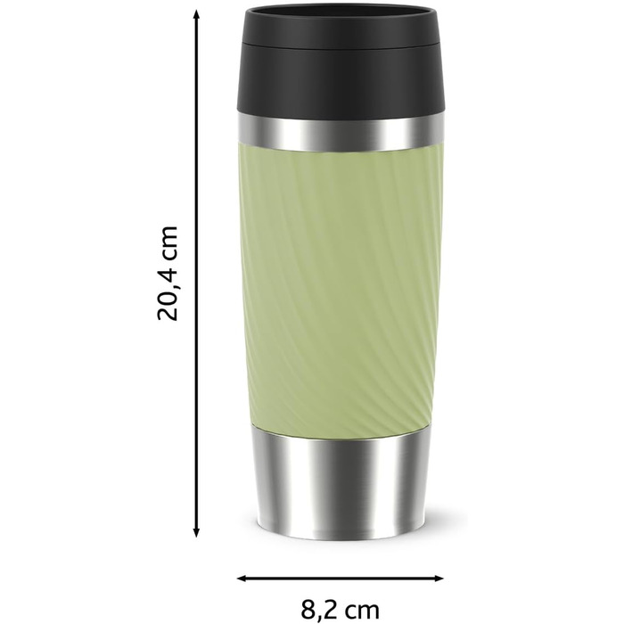 Термокружка Emsa Travel Mug Classic Twist, 0.36 л, зелена, з кришкою Quick-Press, з нержавіючої сталі, для гарячих та холодних напоїв