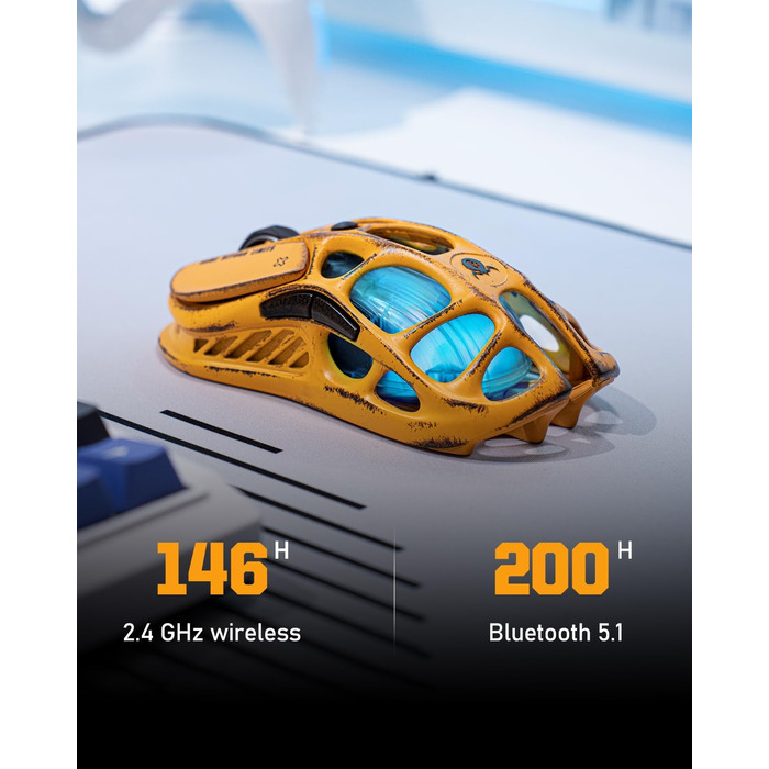 Миша ігрова GravaStar Mercury M1 Pro, 26000 DPI, 4K частота опитування, сенсор PAW3395, 88г, Bluetooth/2.4G/провідне підключення, RGB, 5 програмованих кнопок, Gradient Black (Yellow)