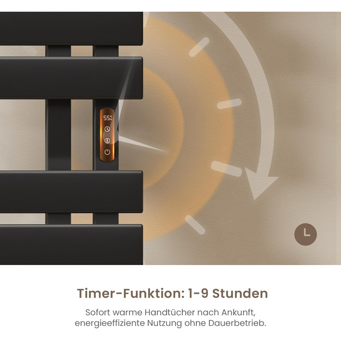 Електричний рушникосушар EMKE з Wi-Fi, 1000 x 500 мм, 320W (правий), чорний. Сумісний з Alexa та Google Home