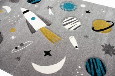 Дитячий килимок Меринос килим для вивчення космосу із зображенням зірок і планет космічного корабля сірого кольору розміром 140x200 см (120x170 см)