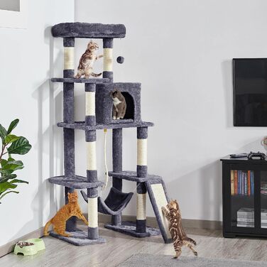 Кігтеточка для котів Yaheetech Cat Tree 159см Міцне котяче дерево з котячими печерами та платформами Ігровий будиночок для котів темно-сірий