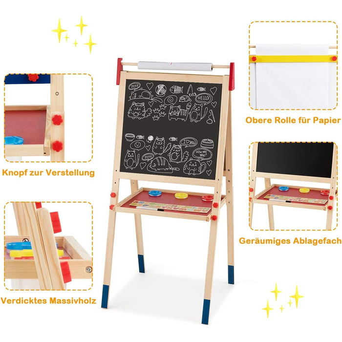 Дитяча мольберт-стіл 3 в 1 COSTWAY: двосторонній, дошка для маркерів та крейди, папір, регульована висота, з аксесуарами