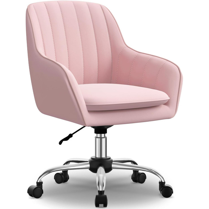 Крісло для робочого столу Daccormax, крісло для туалетного столика, обертове крісло до 150 кг, офісне крісло з регулюванням висоти, крісло для дому з м'якою оксамитовою оббивкою, комфортне для робочого кабінету, спальні, офісу, рожеве/рожеве