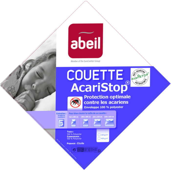 Підодіяльник Abeil AcariStop, що захищає від пилових кліщів і антибактеріальний, поліестер, білий, 240 х 260 см
