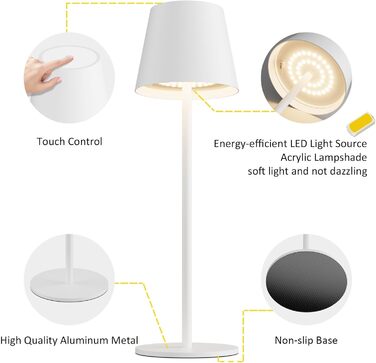 LED-лампа K-Bright 2 шт. з регулюванням яскравості, акумуляторна, бездротова, перезаряджувана, 3000K/4000K/6000K, три колірні температури, USB-C, IP54, вологостійка, білий колір