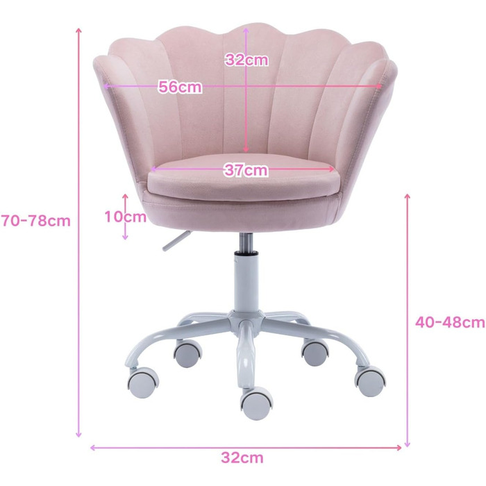 Дитячий стіл-крісло регульоване, поворотне, з м'якою оббивкою з велюру, квітка, зручне офісне крісло для дівчаток, рожеве