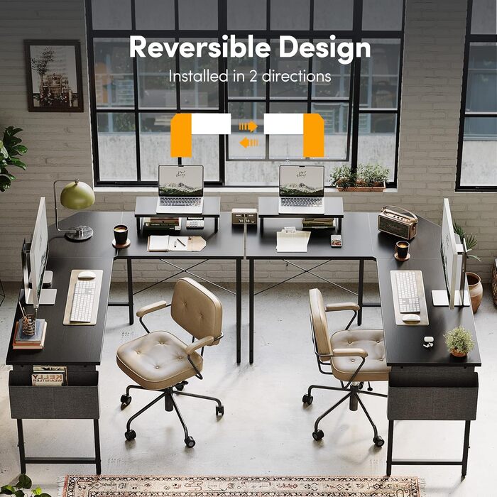 Ігровий стіл CubiCubi L-подібний, 150x120 см, з підставкою для монітора та кишенькою для зберігання, чорний