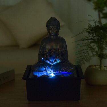 Кімнатний фонтан Медитація Будди Лотос Яскравий Барвистий світлодіод - Дзен декор Вітальня Спальня - Корисне жіноче та чоловіче подарункове ліжко - H 26см - Sutra Zen'light
