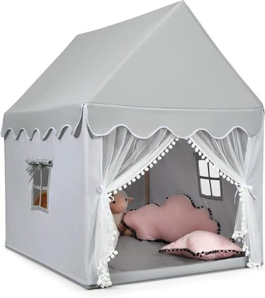 Дитячий намет DREAMADE з м'якою дахом та вікнами, дерев'яний каркас, ігровий будиночок, намет Тіпі для хлопчиків та дівчаток (сірий)