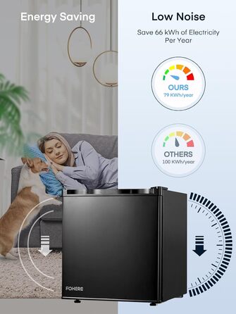 Міні-холодильник E 46L з морозильною камерою, енергоощадний, регулювання температури, рівень шуму 42 дБ, чорний — для офісу, кухні та спальні