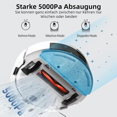 Робот-пилосос ROIDMI EVE ROOK з функцією миття підлоги, 5000 Па, LiDAR, самоочищення, додаток, голосове керування, білий