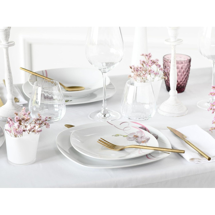 CreaTable Серія Square Orchidee: 18-частинний порцеляновий сервіз для 6 осіб (кавовий сервіз)