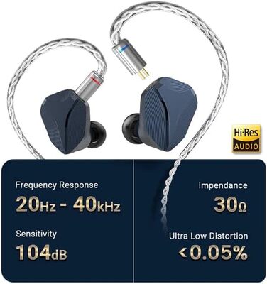 Внутрішньоканальний монітор LINSOUL Hidizs MP145, 14,5 мм Planar HiFi IEMs, знімний 2-контактний кабель (3,5 мм, синій)