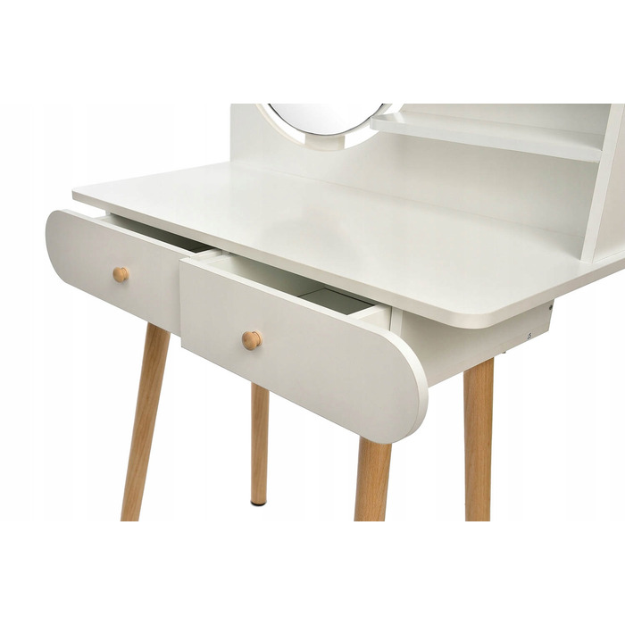 Туалетний столик Jumi, світлий дуб, з дзеркалом та 2 шухлядами, матовий, 80x122x40 см