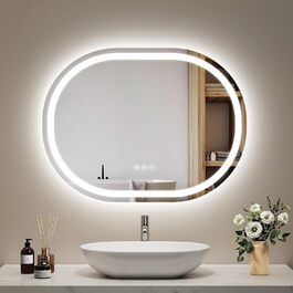 EMKE Дзеркало для ванної кімнати з підсвічуванням 50x90 см овальне з сенсорним вимикачем, 3 кольори світла, регулювання яскравості, антизапарник, функція пам'яті, автоматичне вимкнення через 3 години