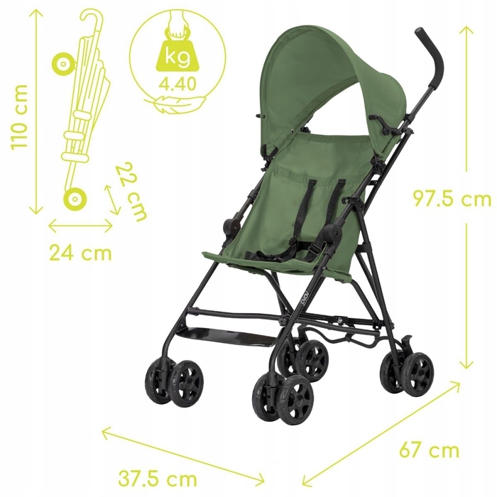 Дитячий візок-парасолька Lorelli VAYA Green: легкий прогулянковий візок до 22 кг, вага 4 кг