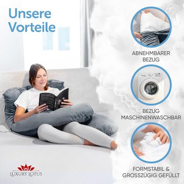 Подушка для сну на боці Lotus [З підігрівом] XXL, подушка комфорту, вагітна подушка, подушка для годування | (Світло-сірий)