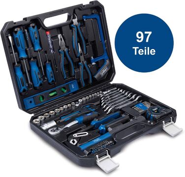 Набір інструментів Scheppach WZK120 (97 предметів) в кейсі з міцного пластику: викрутки, біти, шестигранники, ручний інструмент з гумовими ручками