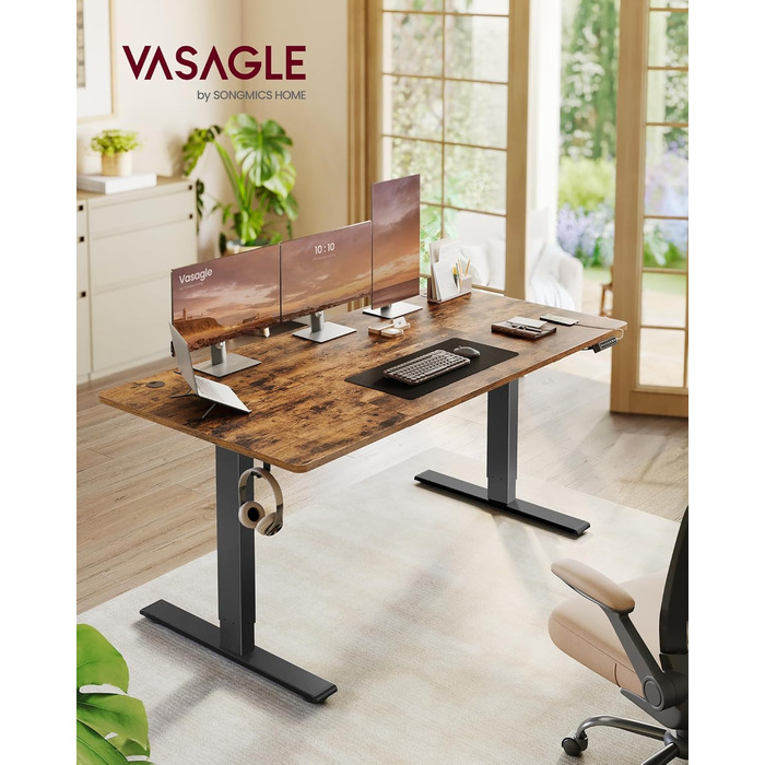 Стол для роботи VASAGLE з регулюванням висоти, USB-C, підставка для розеток, стоячий стіл, нагадування про перерви, 3 пам'яті, 160x80 см, Vintage Brown (LSD146WZ02)