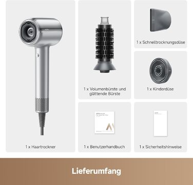 Фен для волосся MOVA Shine 20 з дифузором, високошвидкісним мотором та плазмою для догляду, NTC-контролем температури, сріблястий