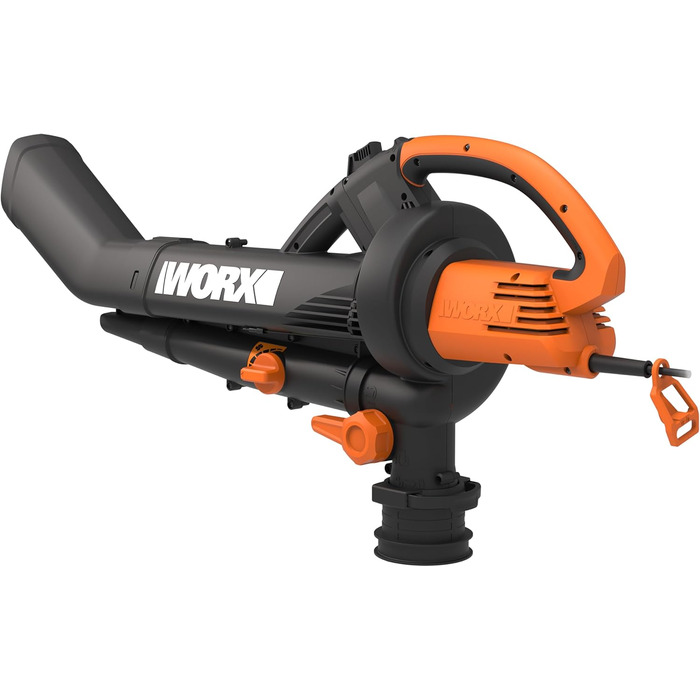 WORX WG505E: Електричний повітродув та пилосос для листя 3000W – 3-в-1 (повітродув, пилосос, мульчер) з мішком 45л – швидкість 335 км/год, об'єм 600 м³/год