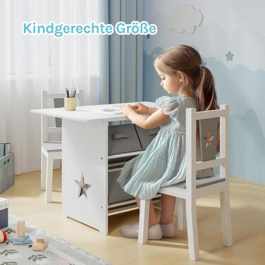 Дитячий набір меблів WOLTU: стіл та 2 стільці з ящиками для зберігання, дерев'яний, сіро-білий
