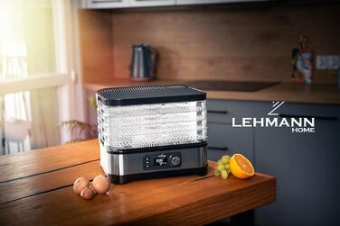 Електричний дегідратор Lehmann для сушіння продуктів з нержавіючої сталі, 450W, 5 рівнів, регулювання температури 35-70°C, для фруктів, грибів, м'яса, трав, без BPA